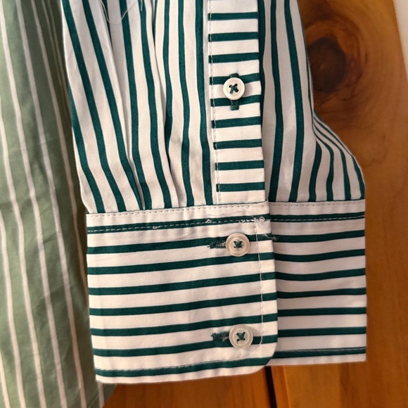 Talbots Shirt Green White Striped Poplin Collar Button cuffs Pullover size XL - Picture 4 of 7